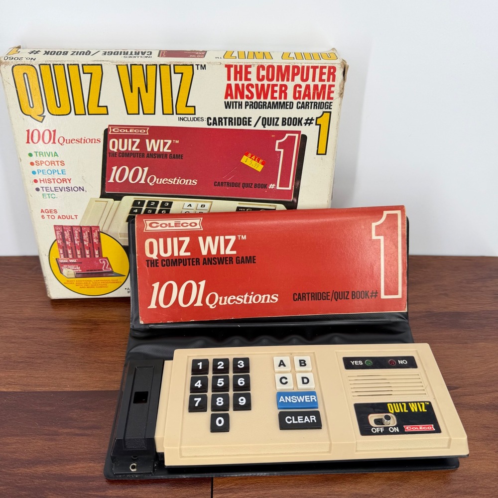 Vintage 1979 Coleco QUIZ WIZ Handheld Game - Tested & Working - Boxed w/ Book 1